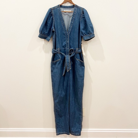 Happy Nature by Kate Hudson Womens La Vita Denim Jumpsuit Size 12 Blue Avalon - Picture 2 of 14